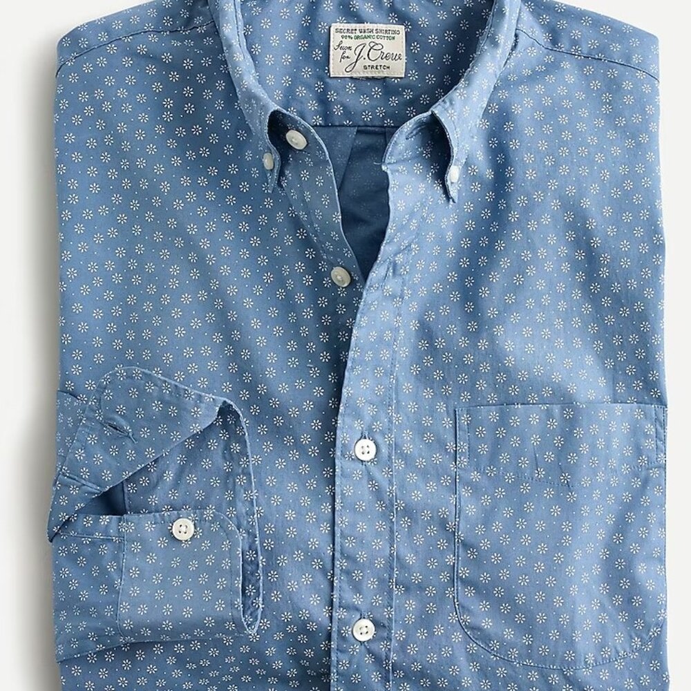 JCREW SLIM UNTUCKED STRETCH SECRET WASH COTTON POPLIN SHIRT IN DAISY